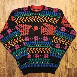 Vintage Sweater Pandora Dove Floral Knit Multicolor 90s Women's Small Pullover